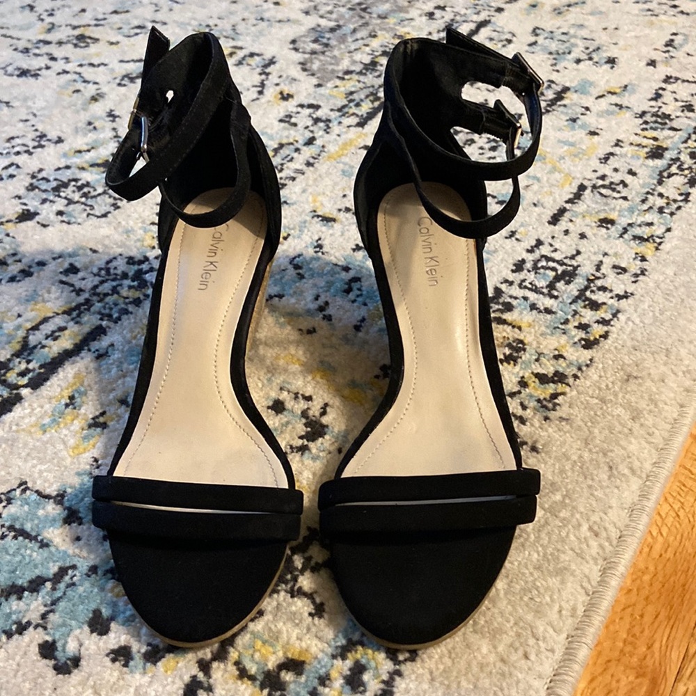 Calvin Klein Black Wedge Sandals with Ankle Strap